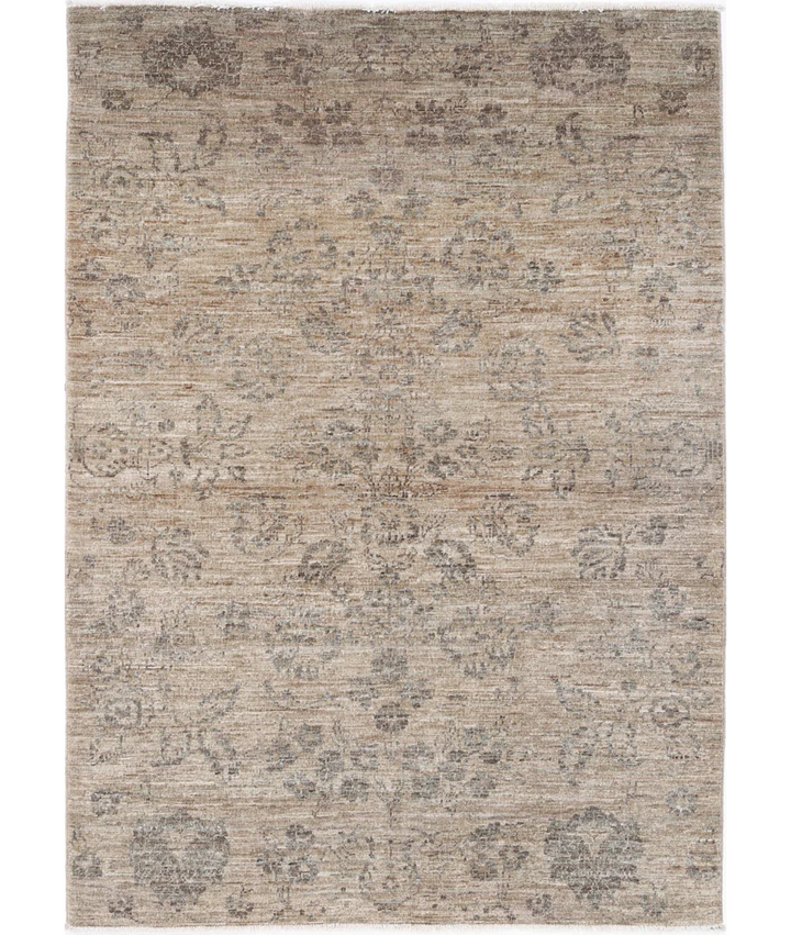 Brown Afghan Ziegler Rug 4' 0" x 5' 7" Hand-Knotted