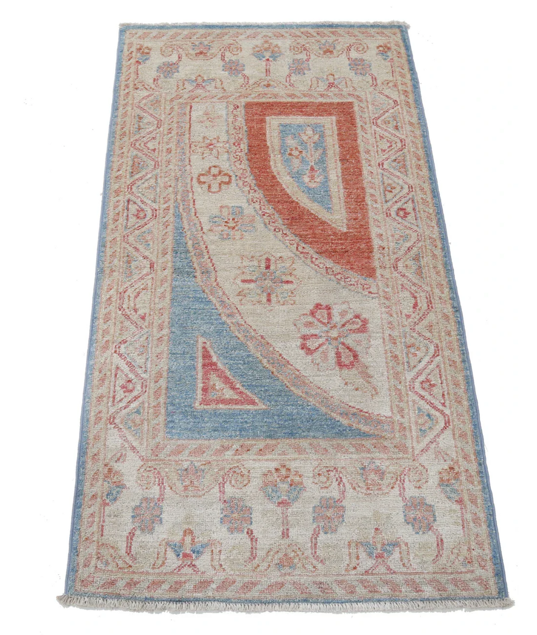 Blue Afghan Ziegler Rug 2' 1" x 3' 11" Hand-Knotted border