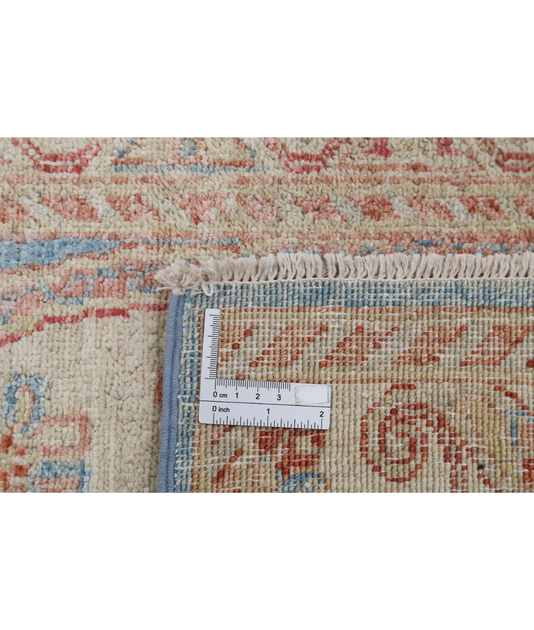 Blue Afghan Ziegler Rug 2' 1" x 3' 11" Hand-Knotted close-up