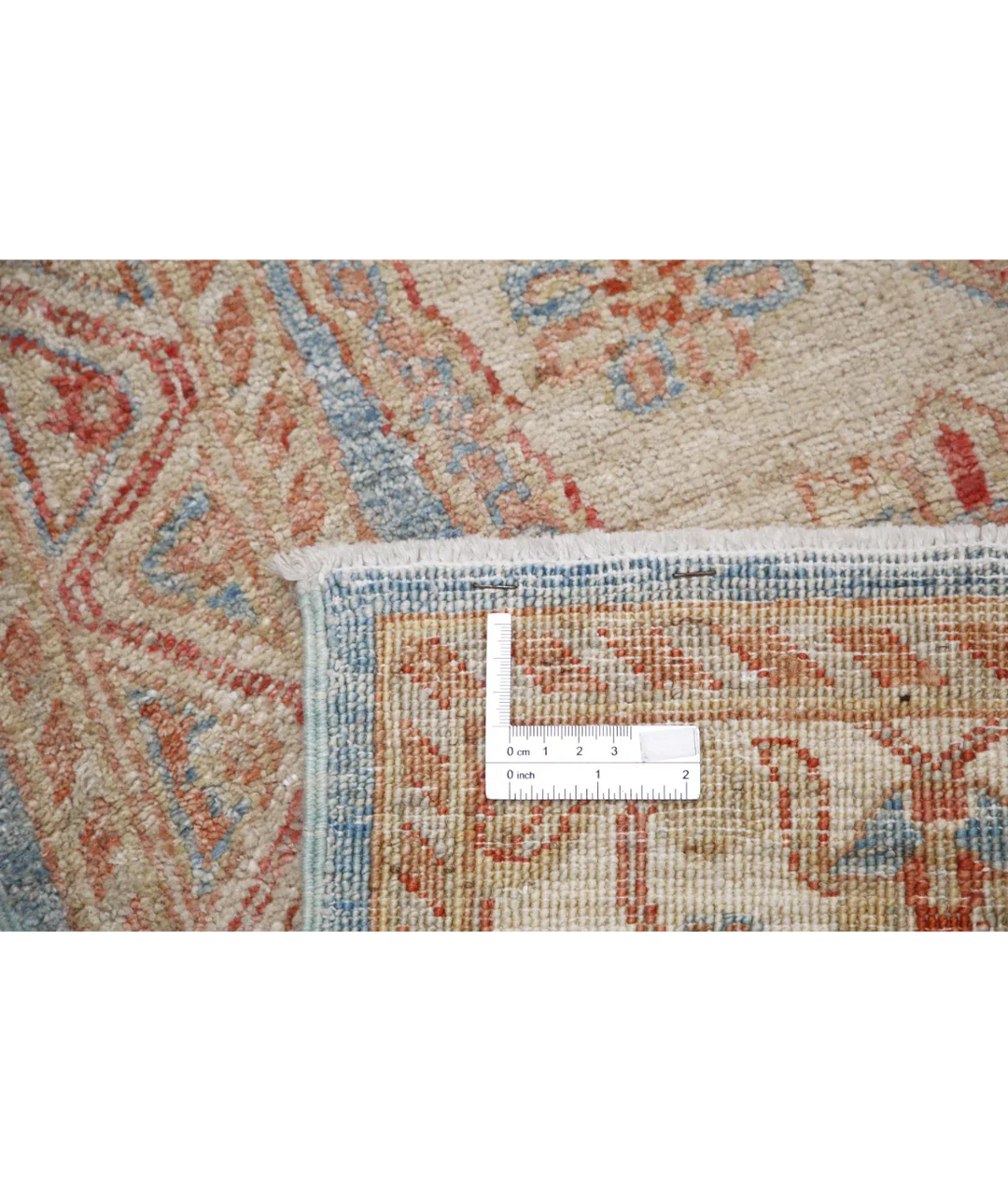 Blue Afghan Ziegler Rug 2' 1" x 3' 11" Hand-Knotted detail