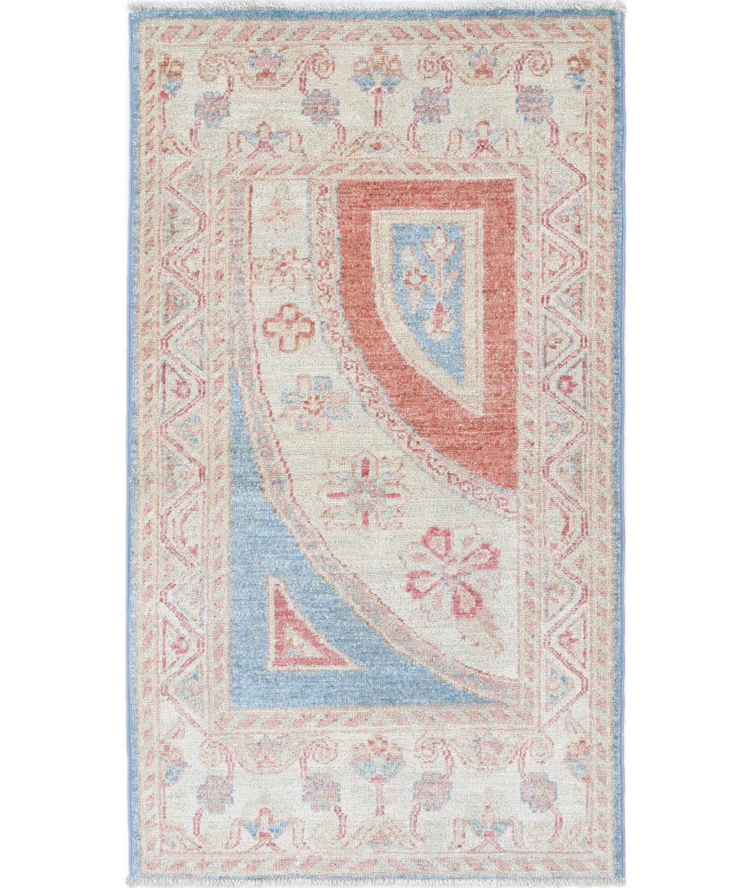 Blue Afghan Ziegler Rug 2' 1" x 3' 11" Hand-Knotted