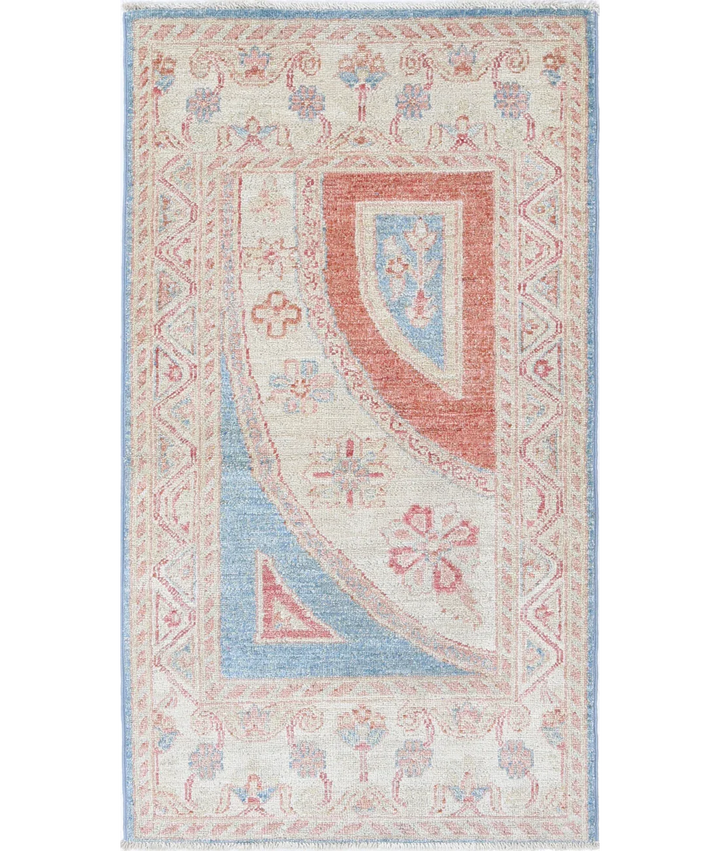 Blue Afghan Ziegler Rug 2' 1" x 3' 11" Hand-Knotted
