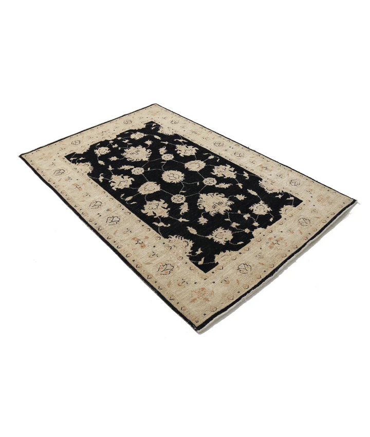 Black Afghan Ziegler Rug 3' 11" x 6' 0" Hand-Knotted border
