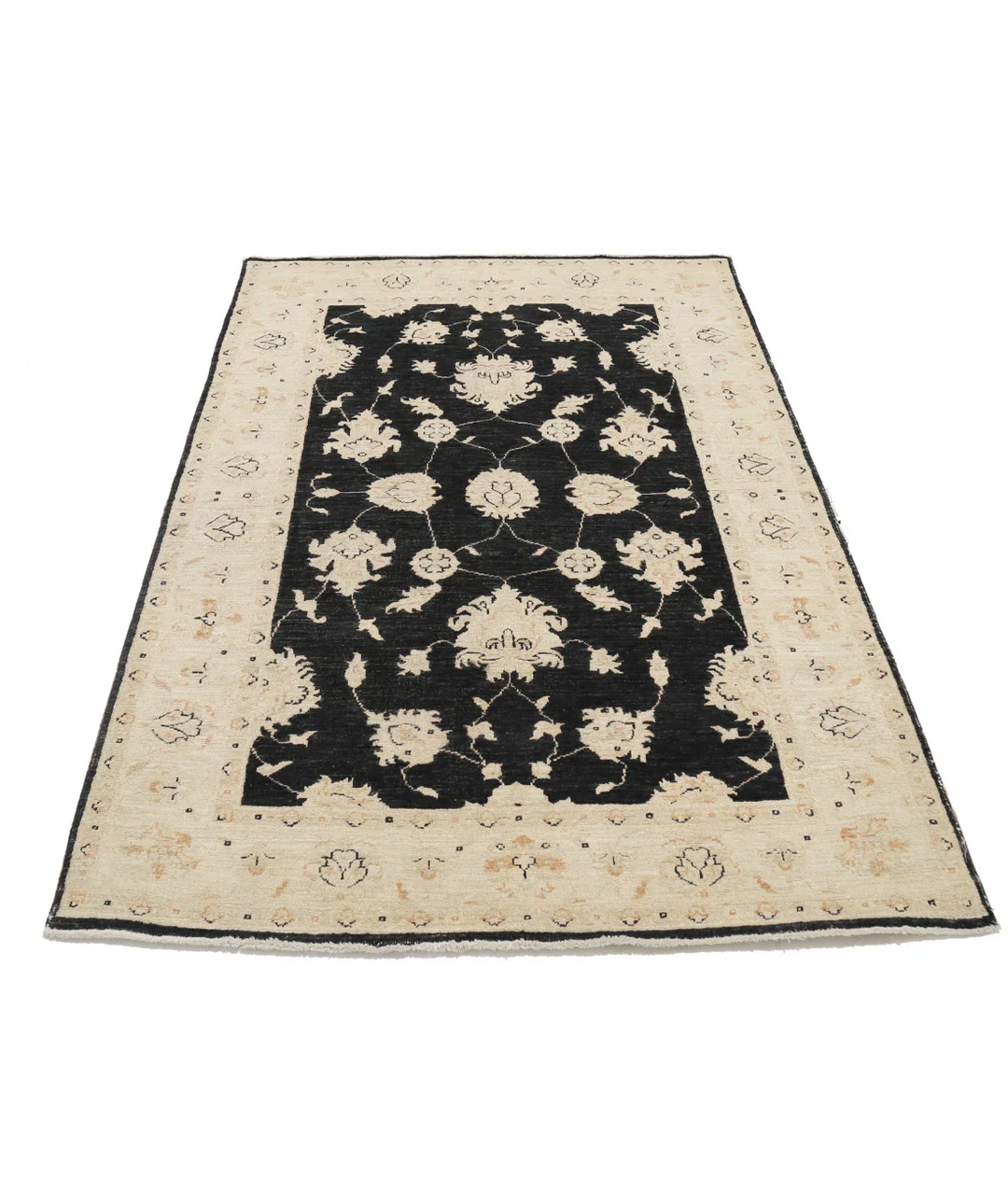 Black Afghan Ziegler Rug 3' 11" x 6' 0" Hand-Knotted pattern