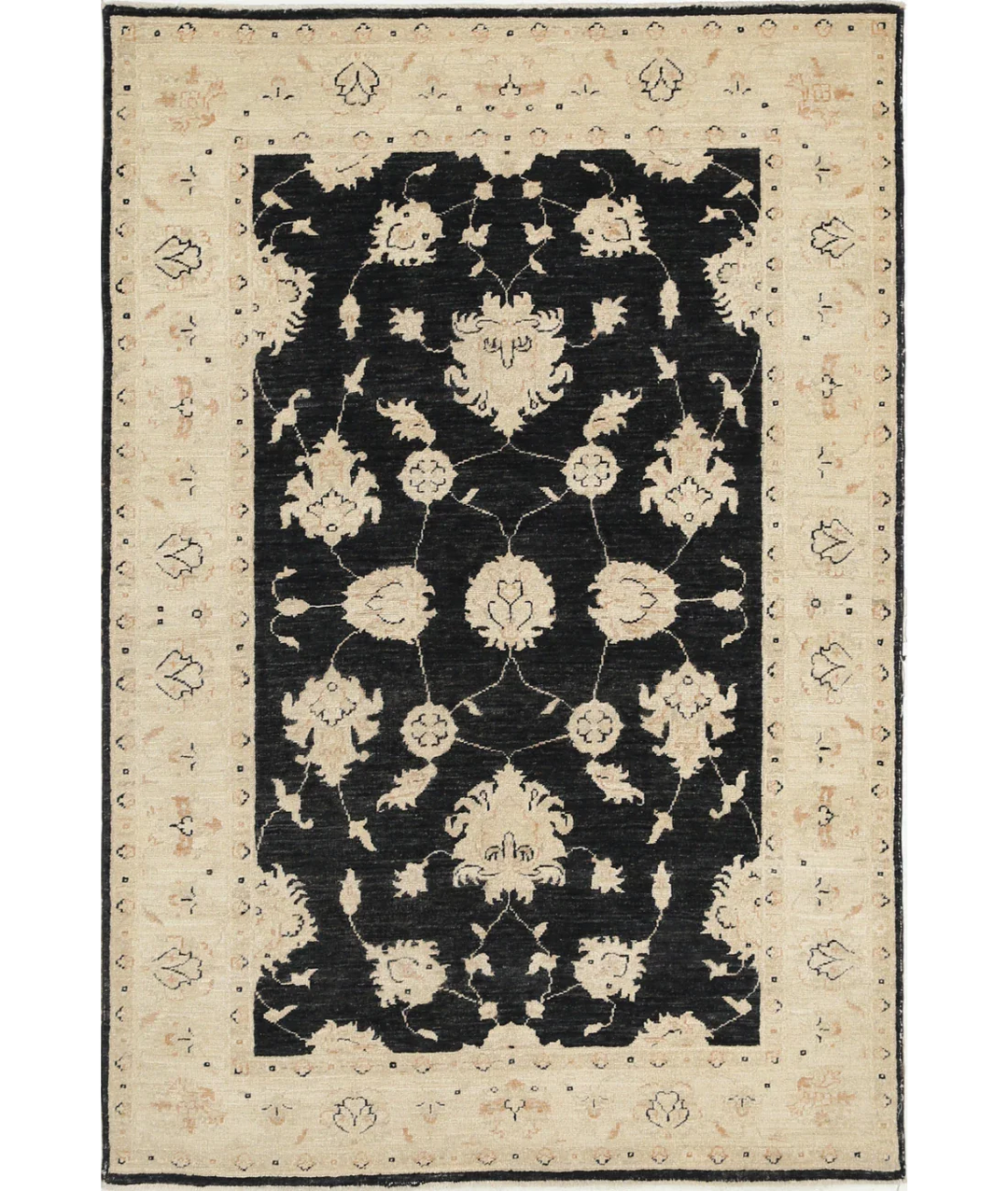 Black Afghan Ziegler Rug 3'11" x 6'0" Hand-Knotted
