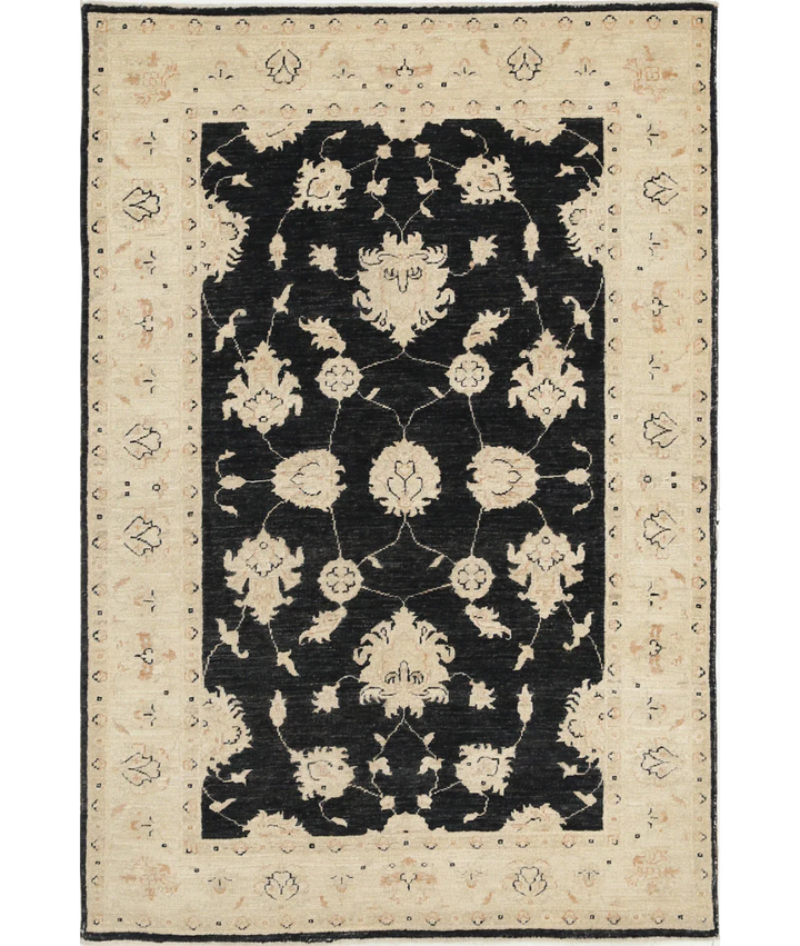 Black Afghan Ziegler Rug 3' 11" x 6' 0" Hand-Knotted