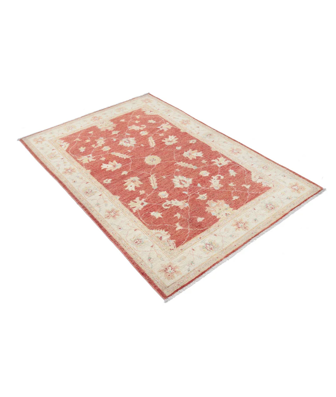Orange Afghan Ziegler Rug 4' 0" x 5' 9" Hand-Knotted field
