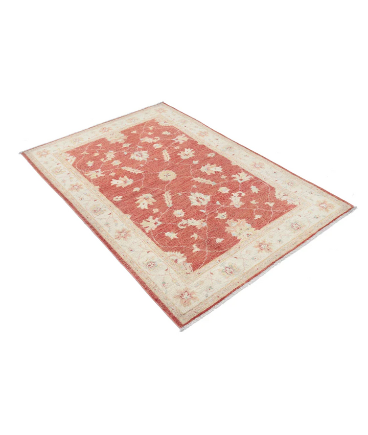 Orange Afghan Ziegler Rug 4' 0" x 5' 9" Hand-Knotted field