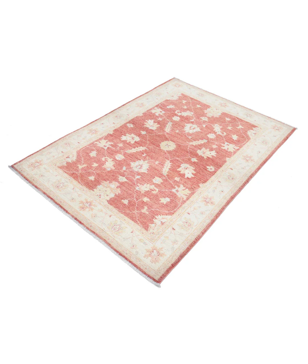 Orange Afghan Ziegler Rug 4' 0" x 5' 9" Hand-Knotted border
