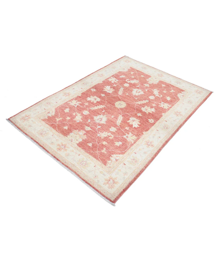 Orange Afghan Ziegler Rug 4' 0" x 5' 9" Hand-Knotted border