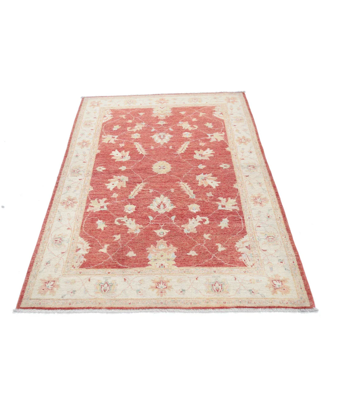 Orange Afghan Ziegler Rug 4' 0" x 5' 9" Hand-Knotted pattern