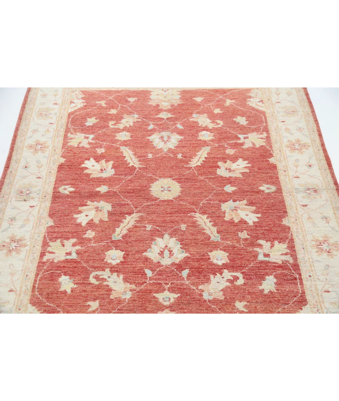Orange Afghan Ziegler Rug 4' 0" x 5' 9" Hand-Knotted close-up