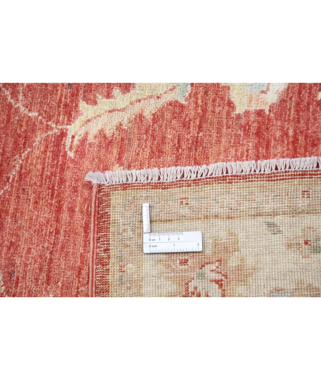 Orange Afghan Ziegler Rug 4' 0" x 5' 9" Hand-Knotted detail