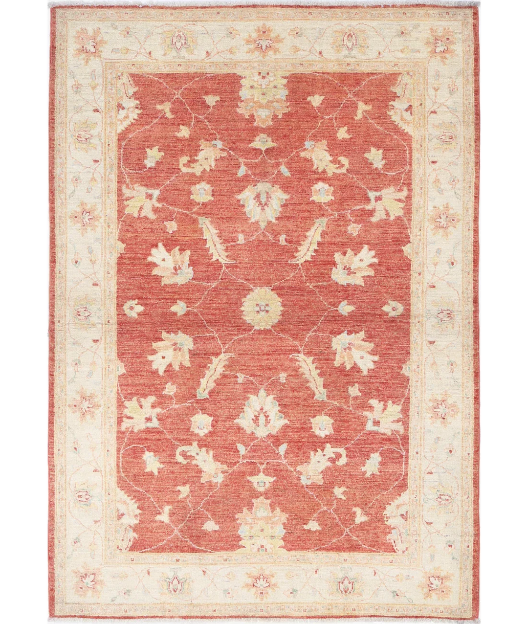 Orange Afghan Ziegler Rug 4' 0" x 5' 9" Hand-Knotted