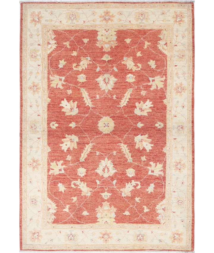 Orange Afghan Ziegler Rug 4' 0" x 5' 9" Hand-Knotted