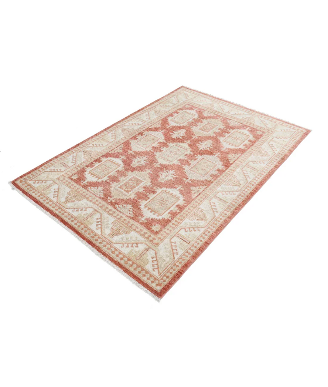 Rust Afghan Ziegler Rug 4' 2" x 6' 0" Hand-Knotted border