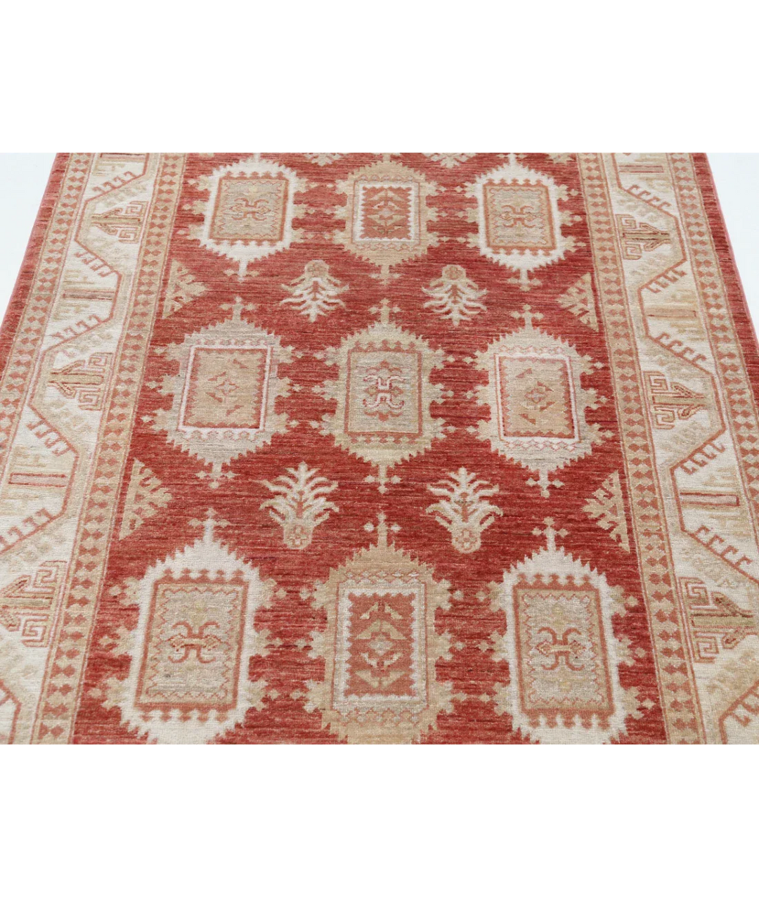 Rust Afghan Ziegler Rug 4' 2" x 6' 0" Hand-Knotted close-up