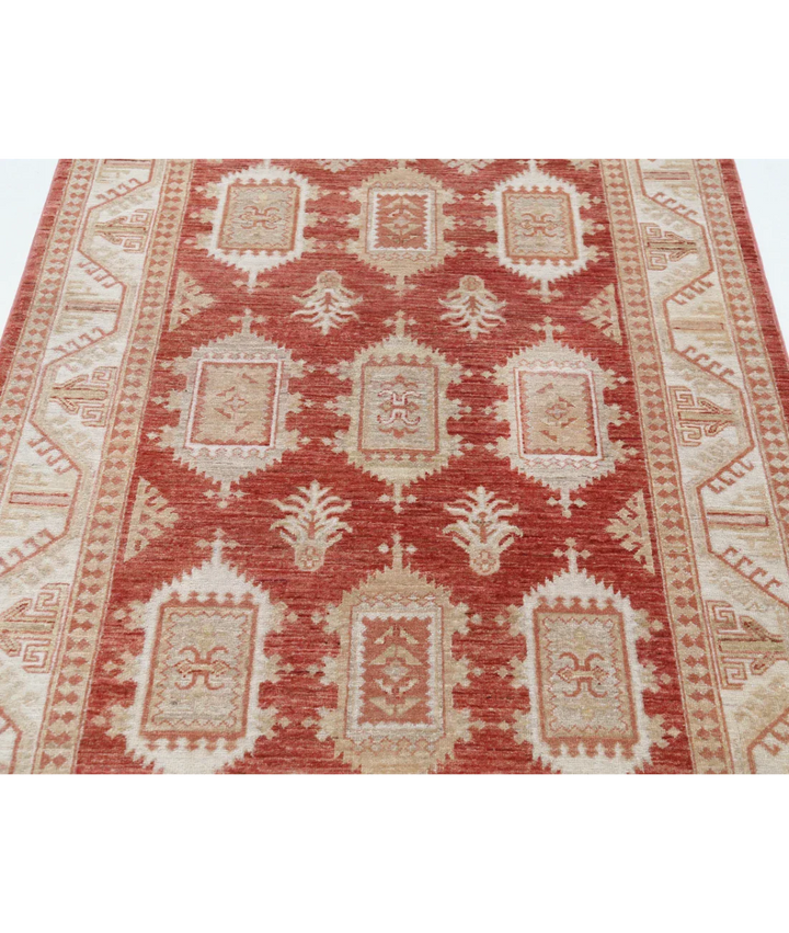 Rust Afghan Ziegler Rug 4' 2" x 6' 0" Hand-Knotted close-up