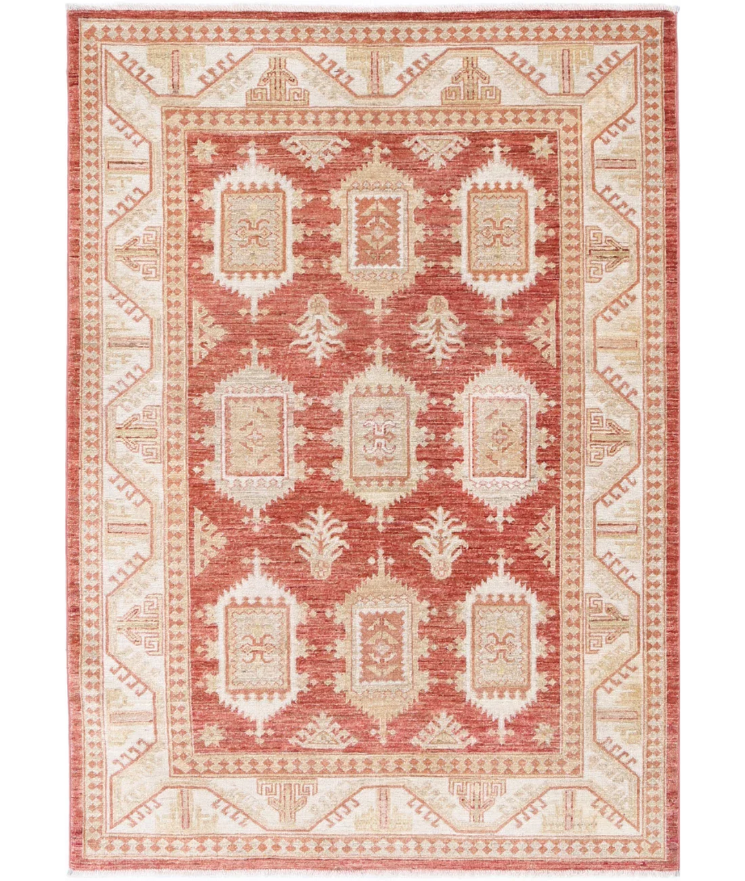 Rust Afghan Ziegler Rug 4' 2" x 6' 0" Hand-Knotted