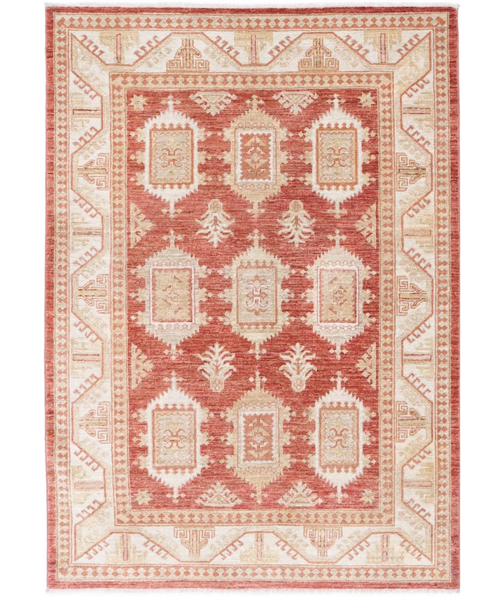 Rust Afghan Ziegler Rug 4' 2" x 6' 0" Hand-Knotted