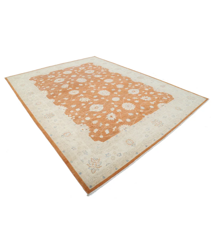 Orange Afghan Ziegler Rug 9' 1" x 11' 9" Hand-Knotted border