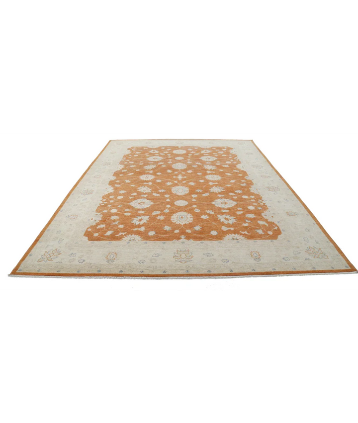 Orange Afghan Ziegler Rug 9' 1" x 11' 9" Hand-Knotted close-up