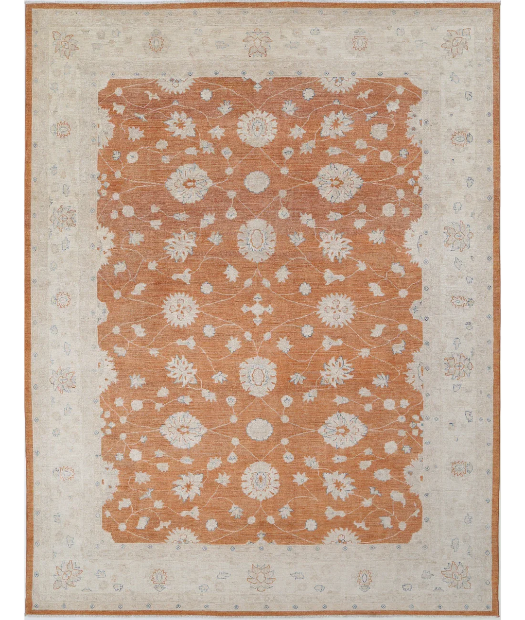 Orange Afghan Ziegler Rug 9' 1" x 11' 9" Hand-Knotted