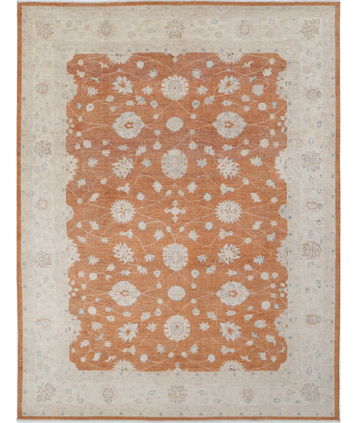Orange Afghan Ziegler Rug 9' 1" x 11' 9" Hand-Knotted