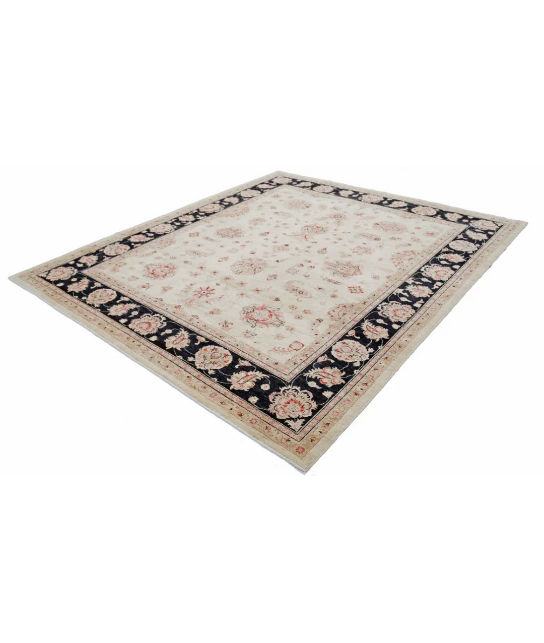 Ivory Afghan Ziegler Rug 8' 2" x 9' 5" Hand-Knotted field