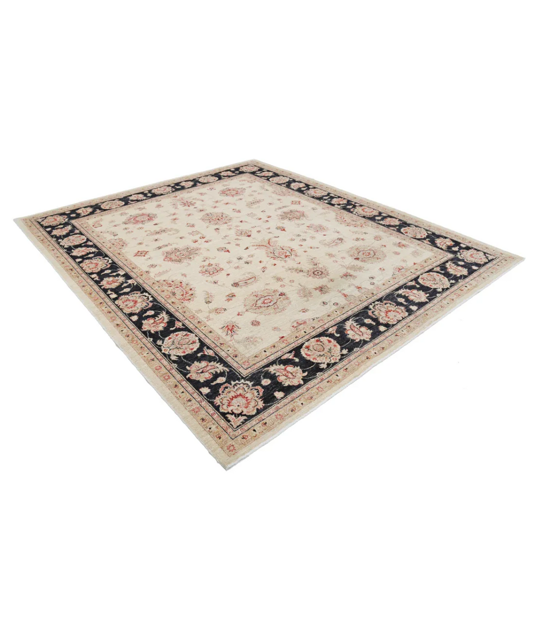 Ivory Afghan Ziegler Rug 8' 2" x 9' 5" Hand-Knotted border