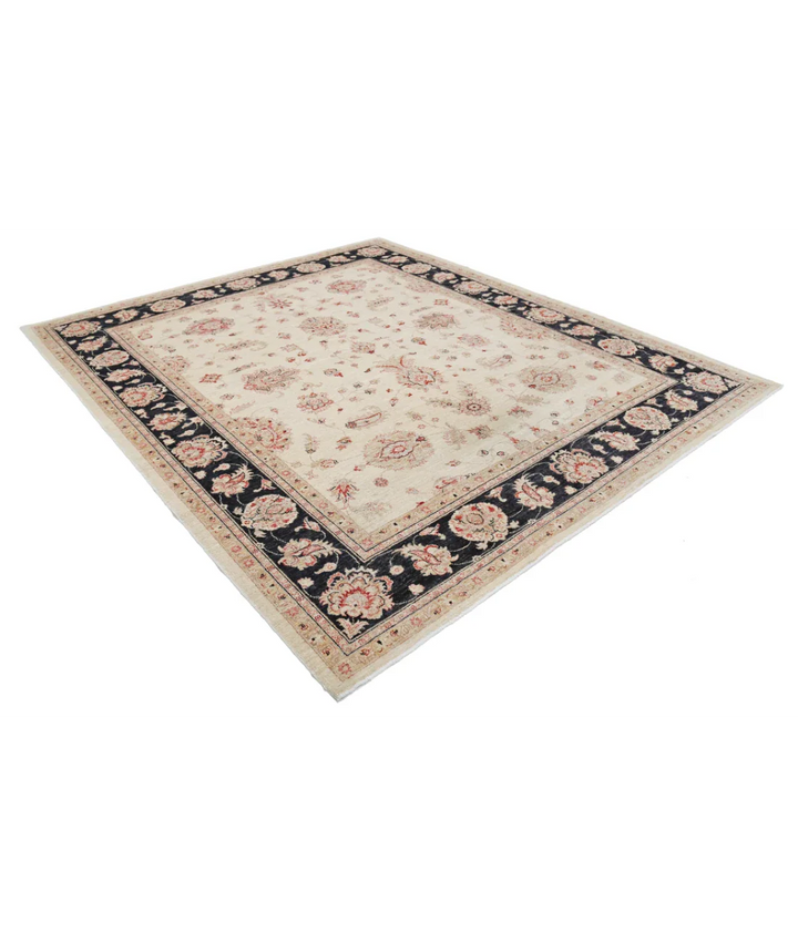 Ivory Afghan Ziegler Rug 8' 2" x 9' 5" Hand-Knotted border