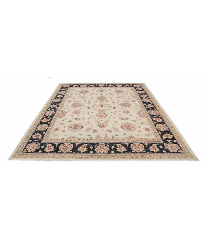 Ivory Afghan Ziegler Rug 8' 2" x 9' 5" Hand-Knotted pattern