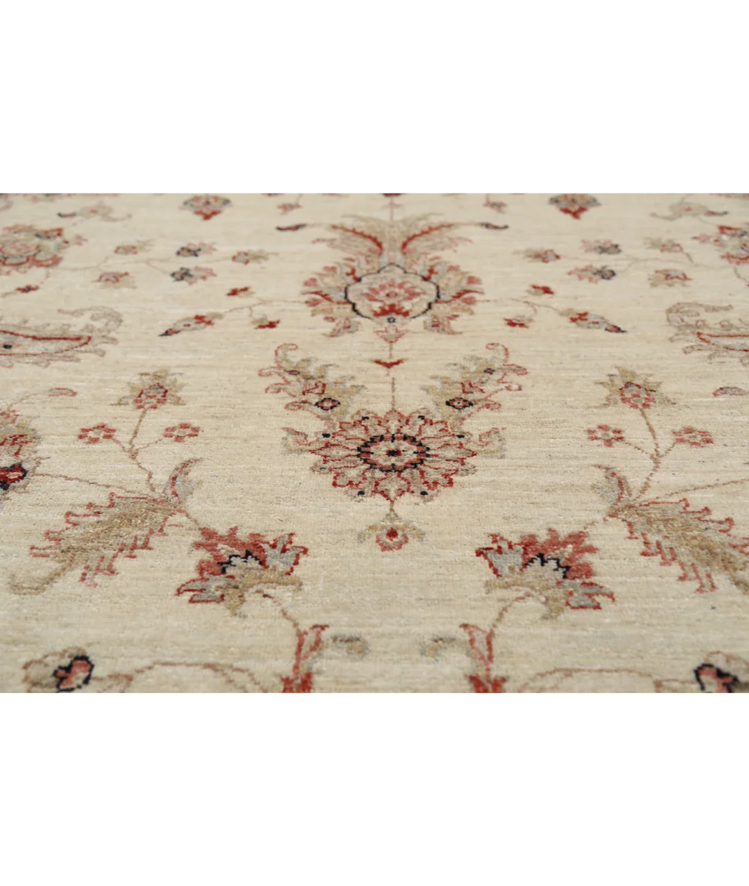 Ivory Afghan Ziegler Rug 8' 2" x 9' 5" Hand-Knotted close-up