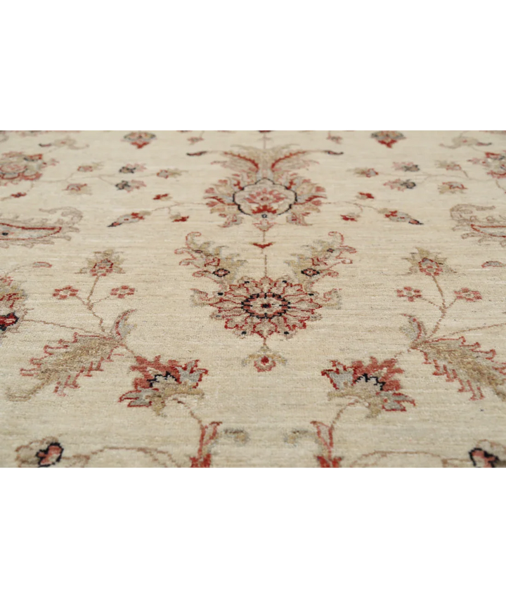 Ivory Afghan Ziegler Rug 8' 2" x 9' 5" Hand-Knotted close-up