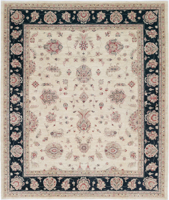 Ivory Afghan Ziegler Rug 8' 2" x 9' 5" Hand-Knotted