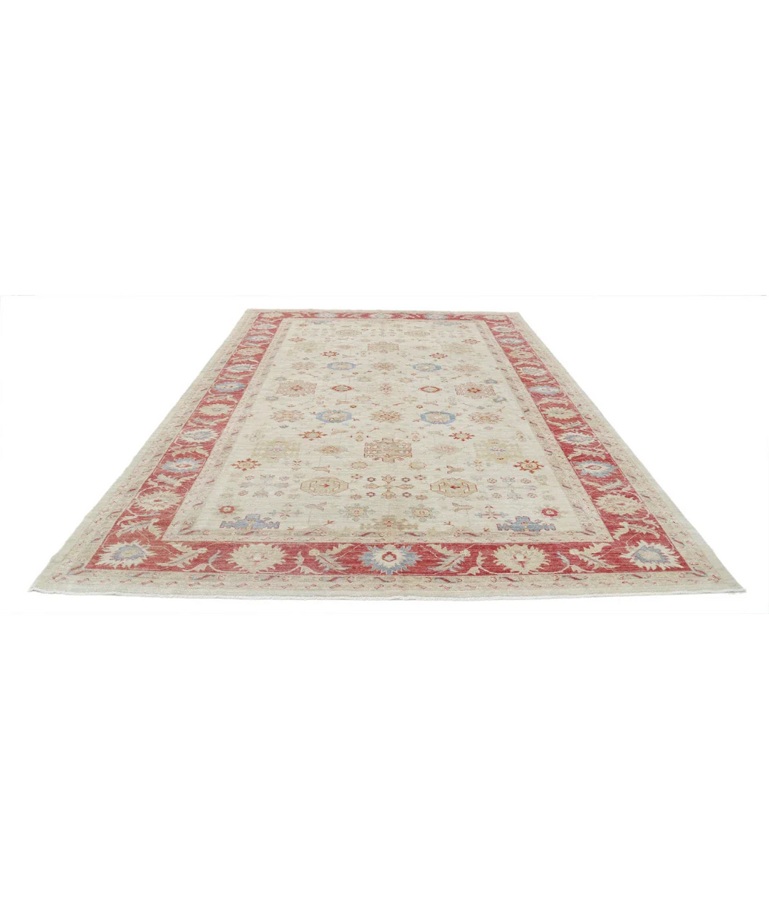 Ivory Afghan Ziegler Rug 8' 0" x 10' 10" Hand-Knotted close-up