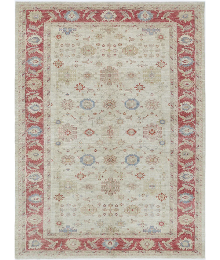 Ivory Afghan Ziegler Rug 8' 0" x 10' 10" Hand-Knotted