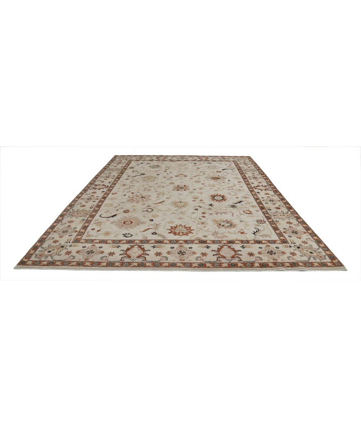 Ivory Afghan Ziegler Rug 9' 0" x 11' 11" Hand-Knotted pattern