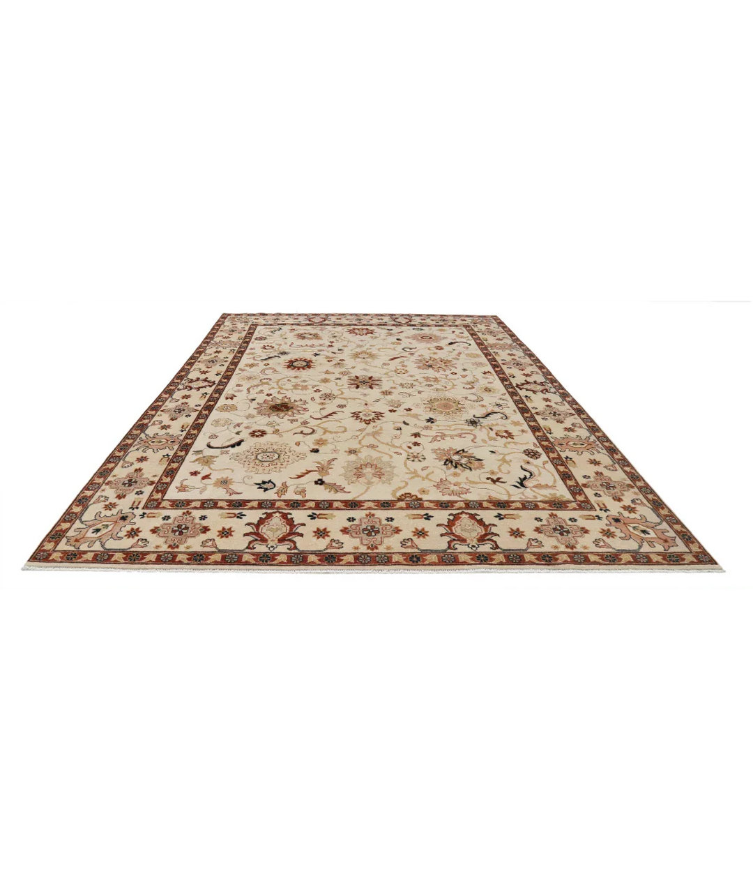 Ivory Afghan Ziegler Rug 9' 0" x 11' 11" Hand-Knotted close-up