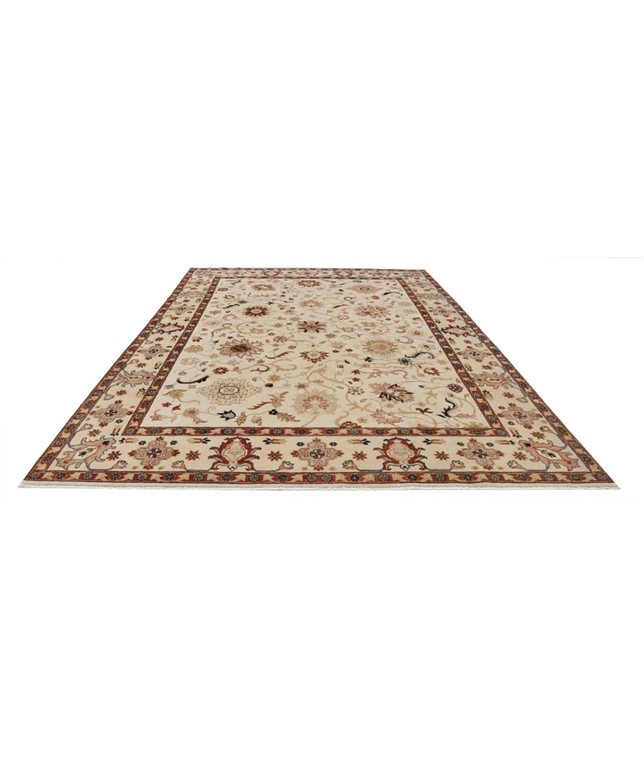 Ivory Afghan Ziegler Rug 9' 0" x 11' 11" Hand-Knotted close-up