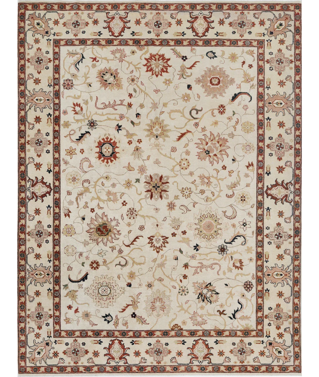Ivory Afghan Ziegler Rug 9' 0" x 11' 11" Hand-Knotted
