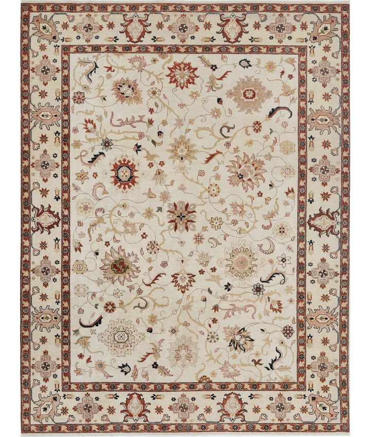 Ivory Afghan Ziegler Rug 9' 0" x 11' 11" Hand-Knotted