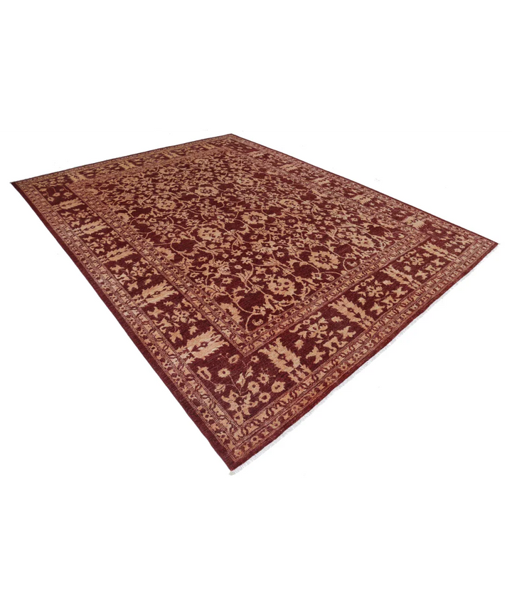 Red Afghan Ziegler Rug 9' 1" x 11' 8" Hand-Knotted field