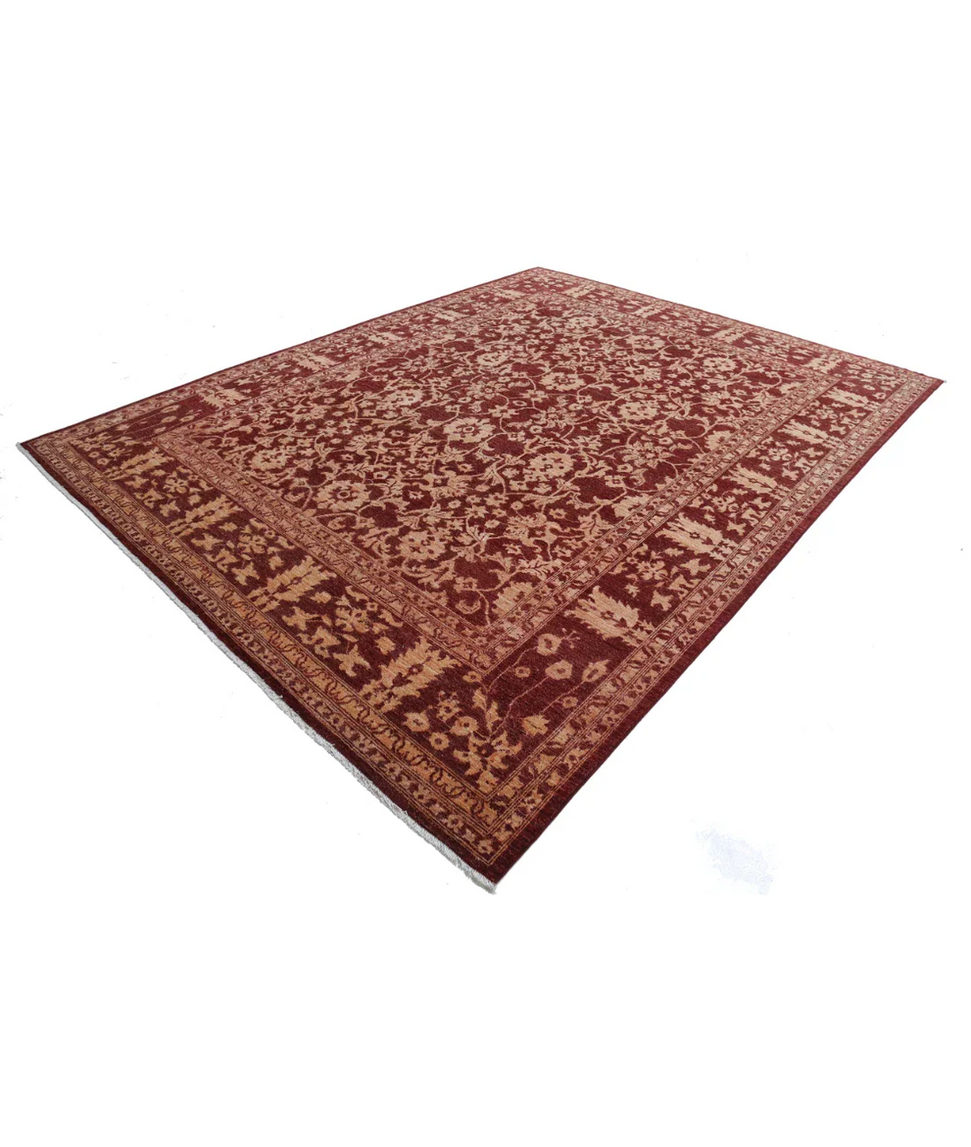 Red Afghan Ziegler Rug 9' 1" x 11' 8" Hand-Knotted border