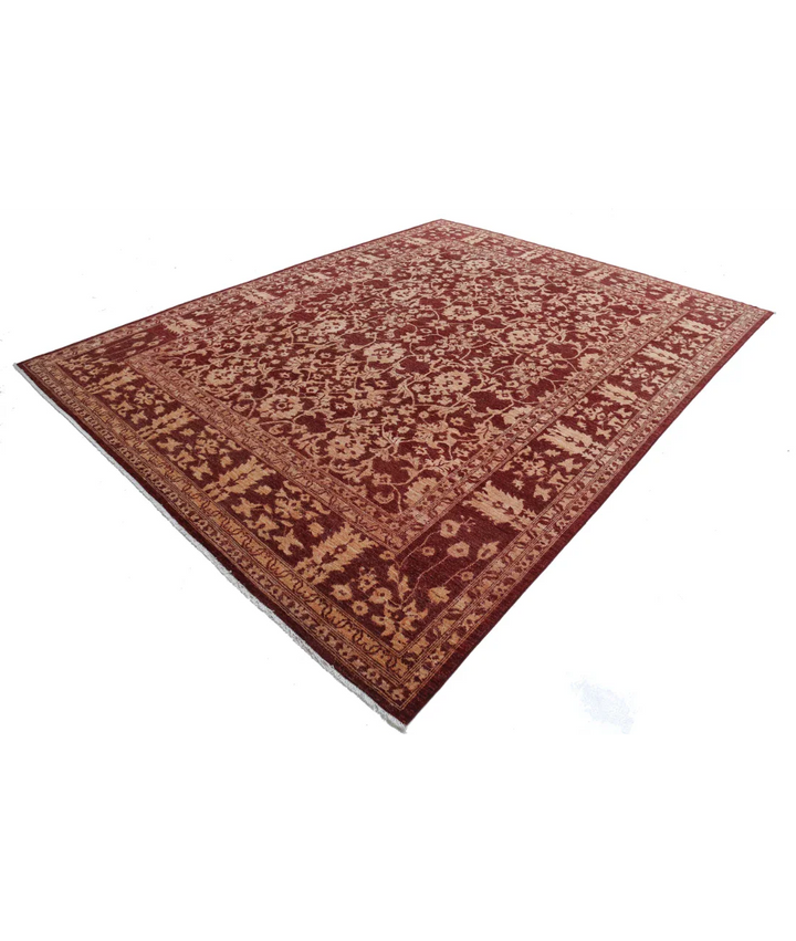 Red Afghan Ziegler Rug 9' 1" x 11' 8" Hand-Knotted border