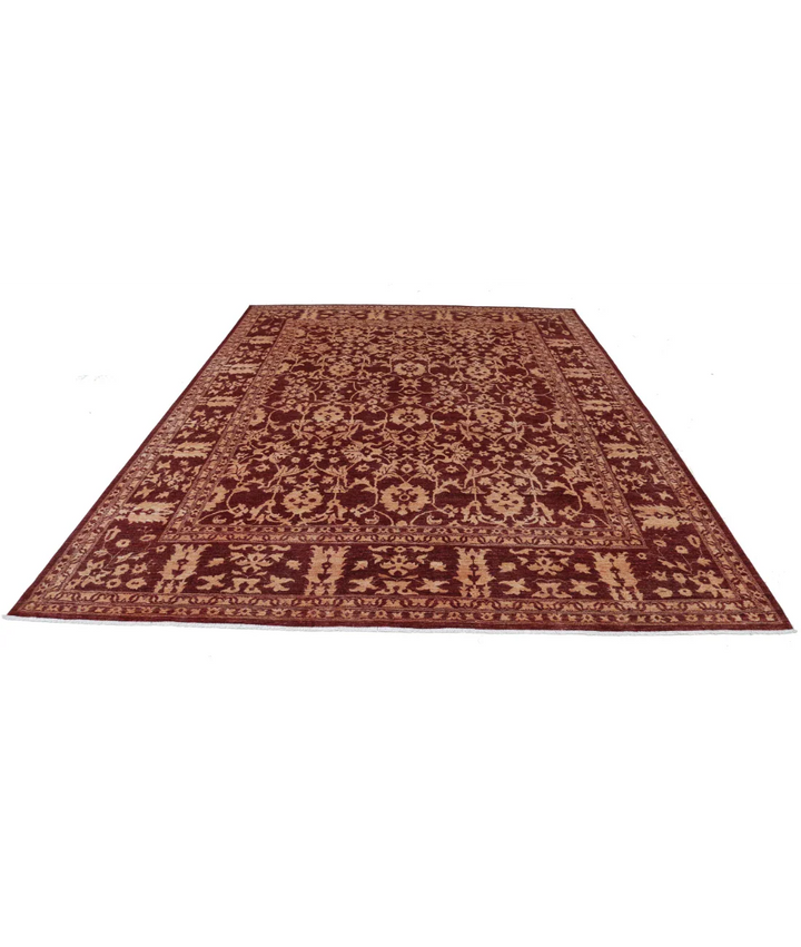 Red Afghan Ziegler Rug 9' 1" x 11' 8" Hand-Knotted pattern