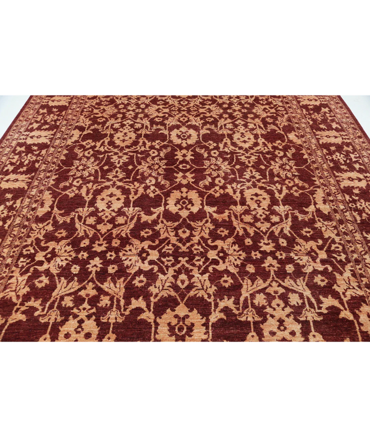 Red Afghan Ziegler Rug 9' 1" x 11' 8" Hand-Knotted close-up