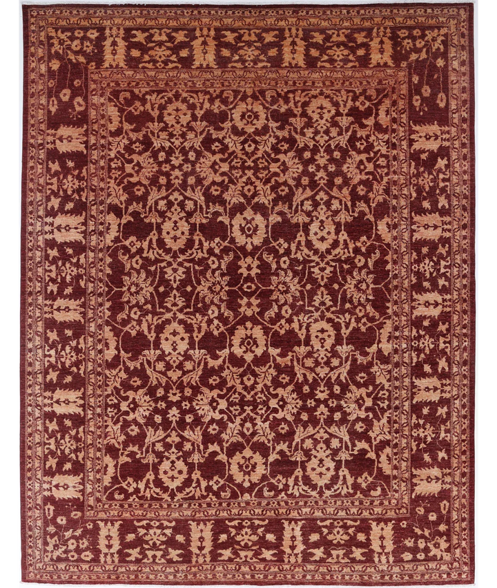 Red Afghan Ziegler Rug 9' 1" x 11' 8" Hand-Knotted