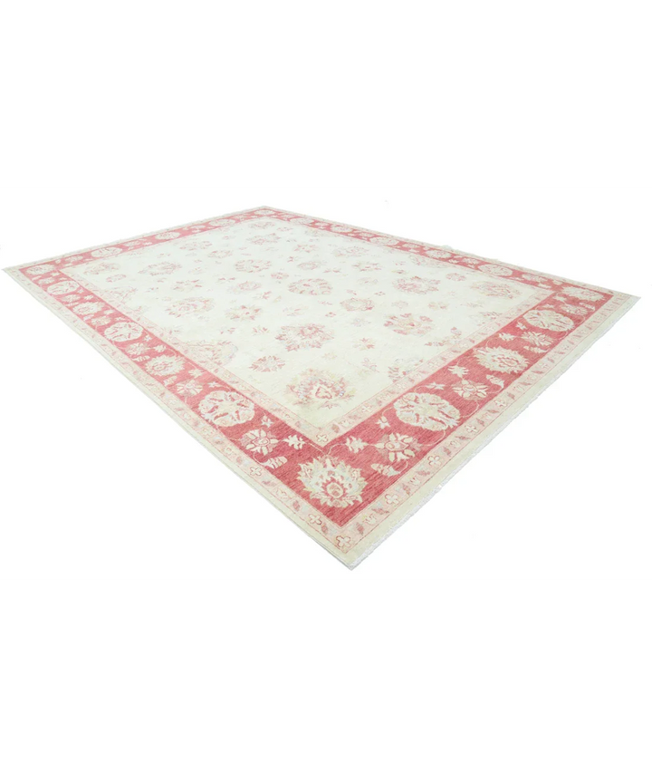 Ivory Afghan Ziegler Rug 9' 10" x 14' 0" Hand-Knotted border
