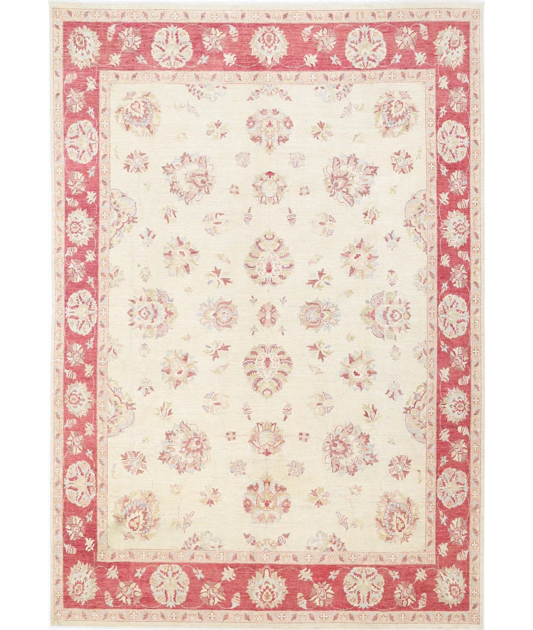 Ivory Afghan Ziegler Rug 9' 10" x 14' 0" Hand-Knotted